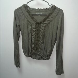 Mudd Olive Green Crochet Trim Long Sleeve Top S